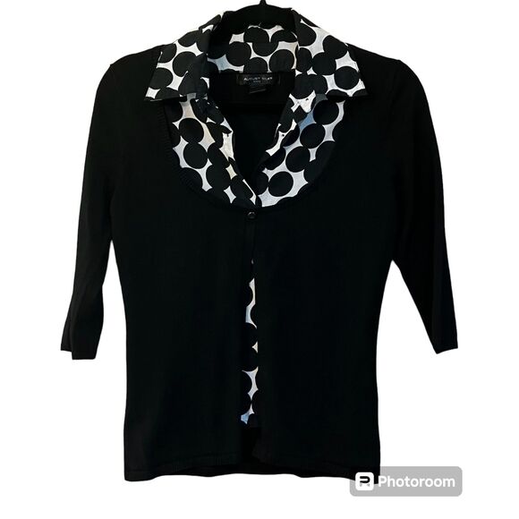 August Silk faux blouse and cardigan layered look 3/4 sleeve knit pullover - Picture 1 of 8